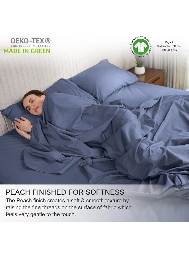 RUVANTI 100% Organic Cotton Sheets - Queen Sheet Set - GOTS - Super Soft & Breathable - Crispy & Cooling Percale Bed Sheets Queen Size Set - Deep Pocket 15