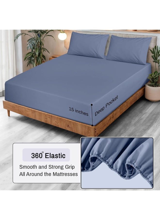 RUVANTI 100% Organic Cotton Sheets - Queen Sheet Set - GOTS - Super Soft & Breathable - Crispy & Cooling Percale Bed Sheets Queen Size Set - Deep Pocket 15