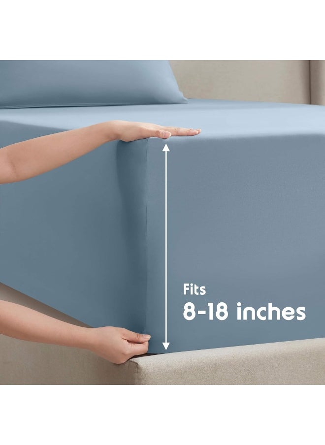 Nestl California King Sheet Set - 1800 Ultra-Soft Microfiber Cal King Bed Sheets - Double Brushed - Deep Pockets - Easy Fit - 4 Piece Set - Bed Sheets (California King, Stone Blue)