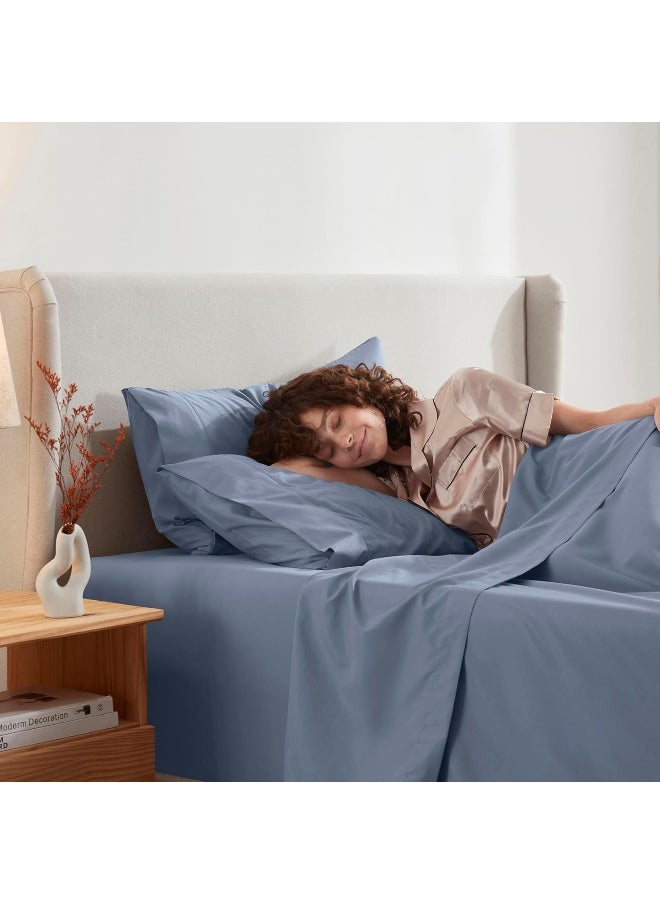 Nestl California King Sheet Set - 1800 Ultra-Soft Microfiber Cal King Bed Sheets - Double Brushed - Deep Pockets - Easy Fit - 4 Piece Set - Bed Sheets (California King, Stone Blue)