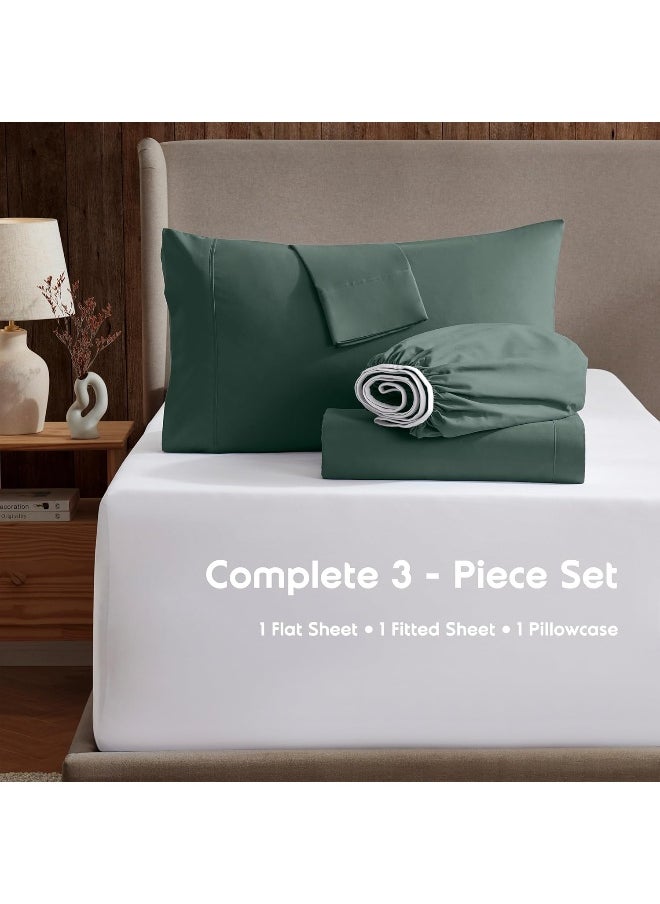 Nestl Twin Sheets Set- 3 Piece Twin Bed Sheets, Deep Pocket, Hotel Luxury, Extra Soft, Breathable and Cooling, Forest Green Sheets for Twin Size Mattresses