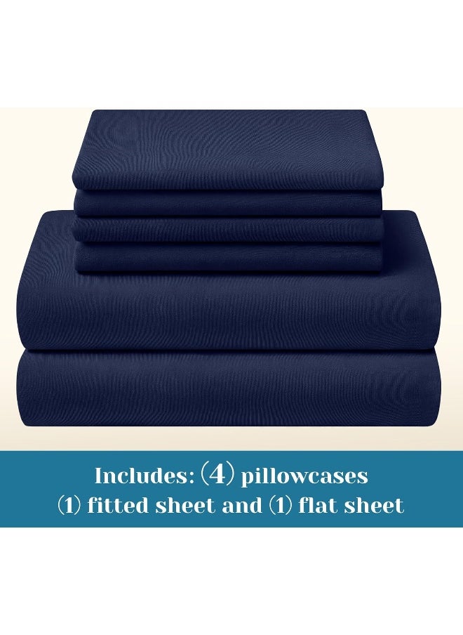 BYSURE 6 Pieces Non-slip Super Soft Bed Sheet Set (King, Navy Blue)