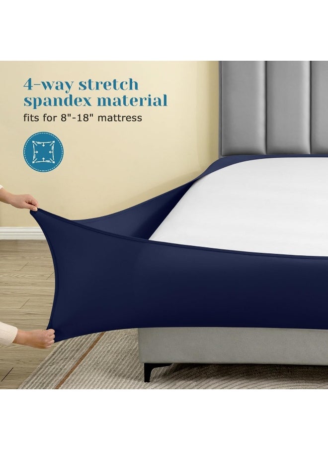 BYSURE 6 Pieces Non-slip Super Soft Bed Sheet Set (King, Navy Blue)