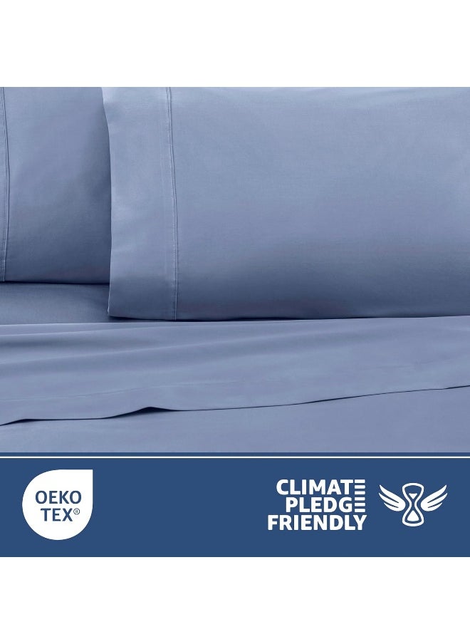 Martex 400 Thread Count Luxury 4 Piece King Sheet Set - 100% Long-Staple Cotton - Sateen Weave - Silky Soft & Durable - Wrinkle & Fade Resistant - Deep Pocket - Blue Sheet Set (King, Blue)