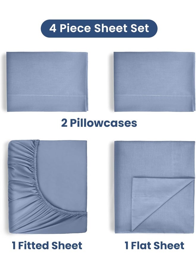 Martex 400 Thread Count Luxury 4 Piece King Sheet Set - 100% Long-Staple Cotton - Sateen Weave - Silky Soft & Durable - Wrinkle & Fade Resistant - Deep Pocket - Blue Sheet Set (King, Blue)