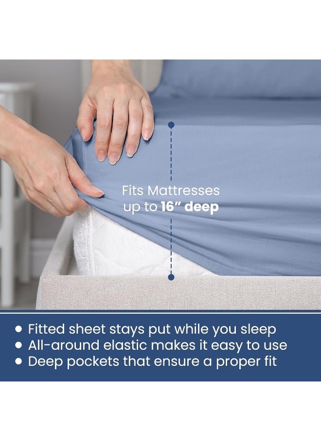 Martex 400 Thread Count Luxury 4 Piece King Sheet Set - 100% Long-Staple Cotton - Sateen Weave - Silky Soft & Durable - Wrinkle & Fade Resistant - Deep Pocket - Blue Sheet Set (King, Blue)