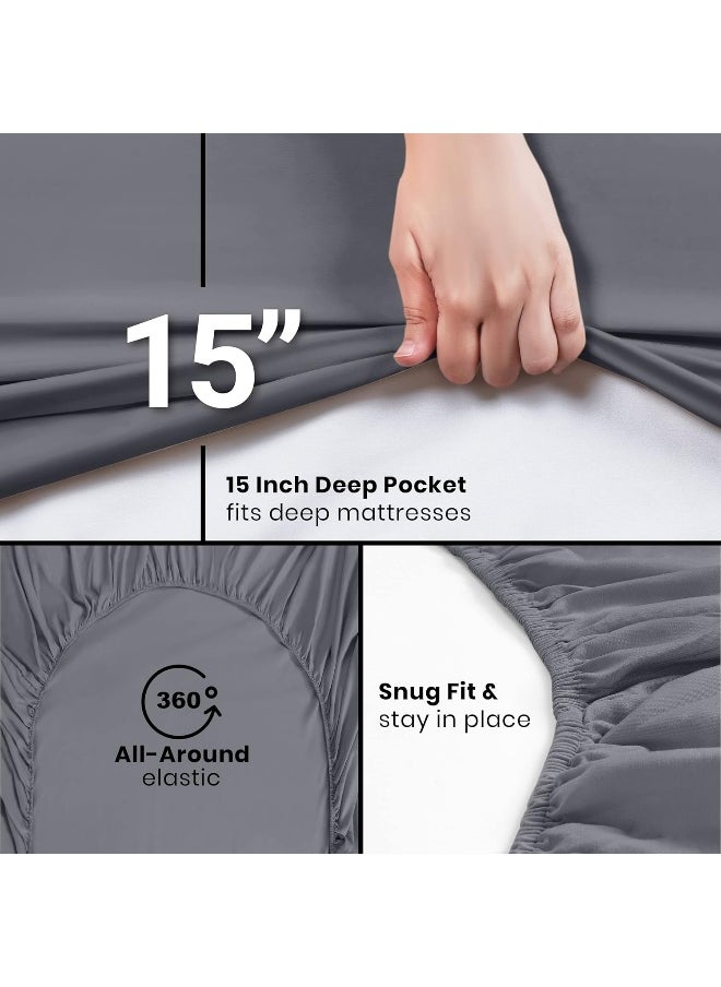 Utopia Bedding Twin XL Fitted Sheets - Pack of 2 Bottom Sheets - Soft Brushed Microfiber - Deep Pockets, Wrinkle, Shrinkage & Fade Resistant - Easy Care (Grey)