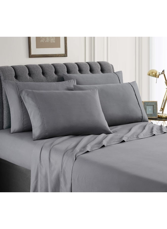 Spirit Linen home Hotel King Size Sheets Set - 6PC Solid Ultra Soft Microfiber Bed Sheets Set - Easy to Clean, King Sheets with Fitted Sheets, Flat Sheet & Pillowcases (Dark Grey)