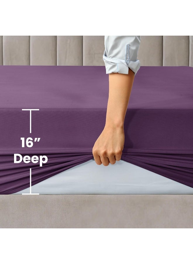 Lux Decor Collection Fitted Sheet - Upto 14 Inches Deep Pocket Sheets - Ultra Soft Brushed Microfiber Fitted Sheet - Wrinkle, Fade & Shrinkage Resistant (Purple, Full)