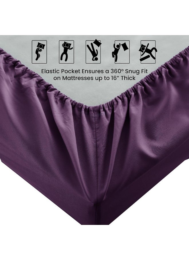 Lux Decor Collection Fitted Sheet - Upto 14 Inches Deep Pocket Sheets - Ultra Soft Brushed Microfiber Fitted Sheet - Wrinkle, Fade & Shrinkage Resistant (Purple, Full)