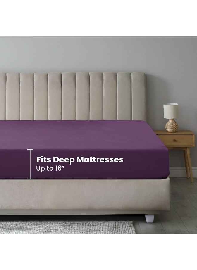 Lux Decor Collection Fitted Sheet - Upto 14 Inches Deep Pocket Sheets - Ultra Soft Brushed Microfiber Fitted Sheet - Wrinkle, Fade & Shrinkage Resistant (Purple, Full)