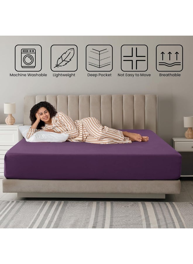 Lux Decor Collection Fitted Sheet - Upto 14 Inches Deep Pocket Sheets - Ultra Soft Brushed Microfiber Fitted Sheet - Wrinkle, Fade & Shrinkage Resistant (Purple, Full)
