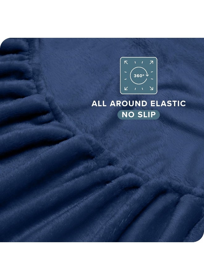 Bare Home Microplush Fleece Sheet Set, Deluxe Microplush Non-Pilling Fleece Bed Sheets, Deep Pocket, Extra Soft Velvety Bedding Set, Microplush Fleece Bed Set (Queen, Dark Blue)