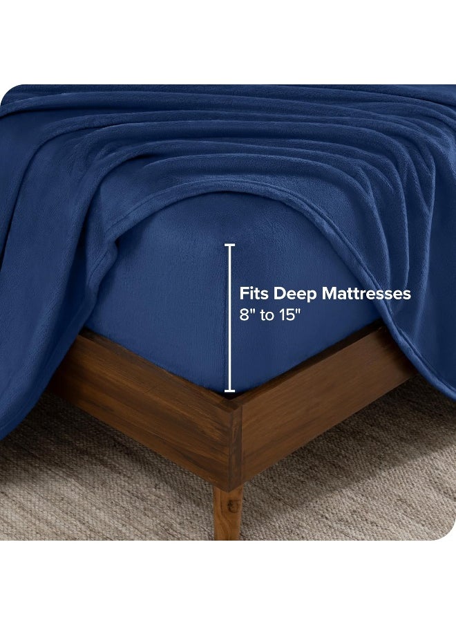Bare Home Microplush Fleece Sheet Set, Deluxe Microplush Non-Pilling Fleece Bed Sheets, Deep Pocket, Extra Soft Velvety Bedding Set, Microplush Fleece Bed Set (Queen, Dark Blue)