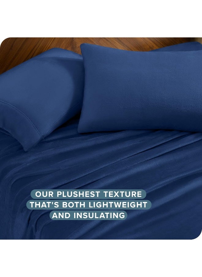 Bare Home Microplush Fleece Sheet Set, Deluxe Microplush Non-Pilling Fleece Bed Sheets, Deep Pocket, Extra Soft Velvety Bedding Set, Microplush Fleece Bed Set (Queen, Dark Blue)