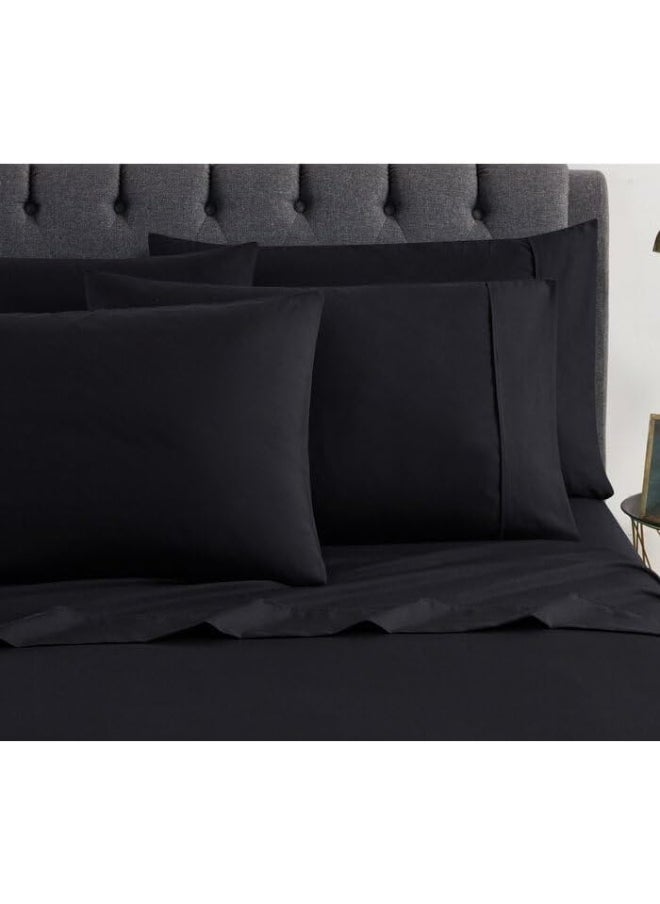 Spirit Linen home Hotel Full Size Bed Sheets Set - 6PC Solid Ultra Soft Microfiber Bed Set - Easy to Clean, 90 Thread Count with Fitted, Flat Sheet & Deep Pockets Pillowcases, Black