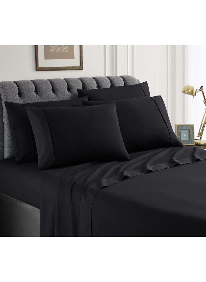 Spirit Linen home Hotel Full Size Bed Sheets Set - 6PC Solid Ultra Soft Microfiber Bed Set - Easy to Clean, 90 Thread Count with Fitted, Flat Sheet & Deep Pockets Pillowcases, Black