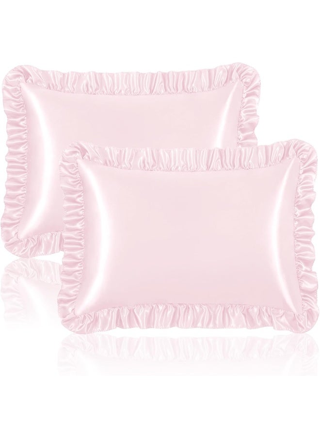 Homiest Ruffle Satin Pillowcase for Hair and Skin, Standard Size Satin Pillow Covers Silky Pillow Cases Set of 2, Satin Ruffled Pillowcase with Envelope Closure, Anti Wrinkle Pillow Shams (Blush Pink)