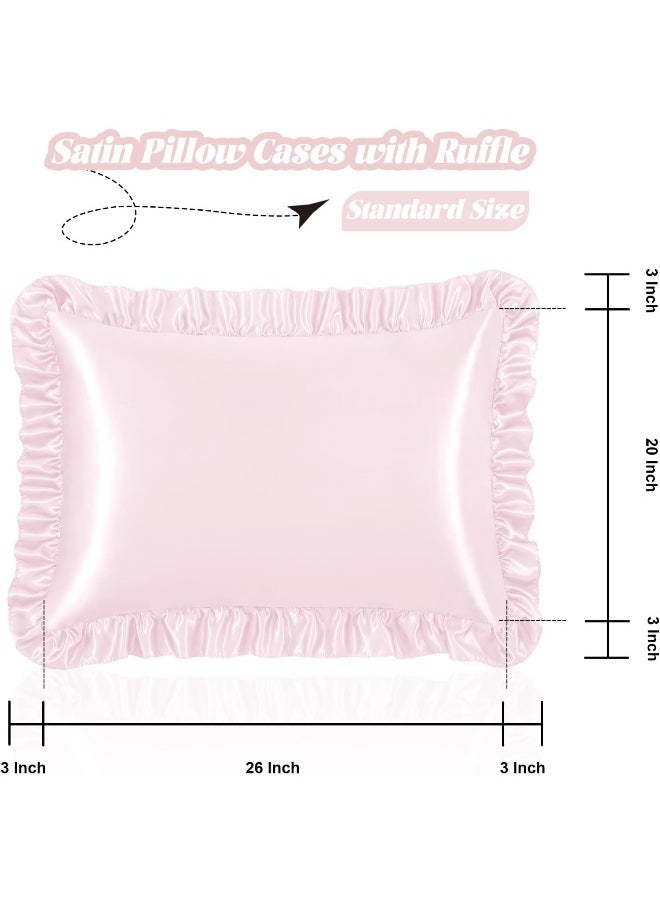 Homiest Ruffle Satin Pillowcase for Hair and Skin, Standard Size Satin Pillow Covers Silky Pillow Cases Set of 2, Satin Ruffled Pillowcase with Envelope Closure, Anti Wrinkle Pillow Shams (Blush Pink)