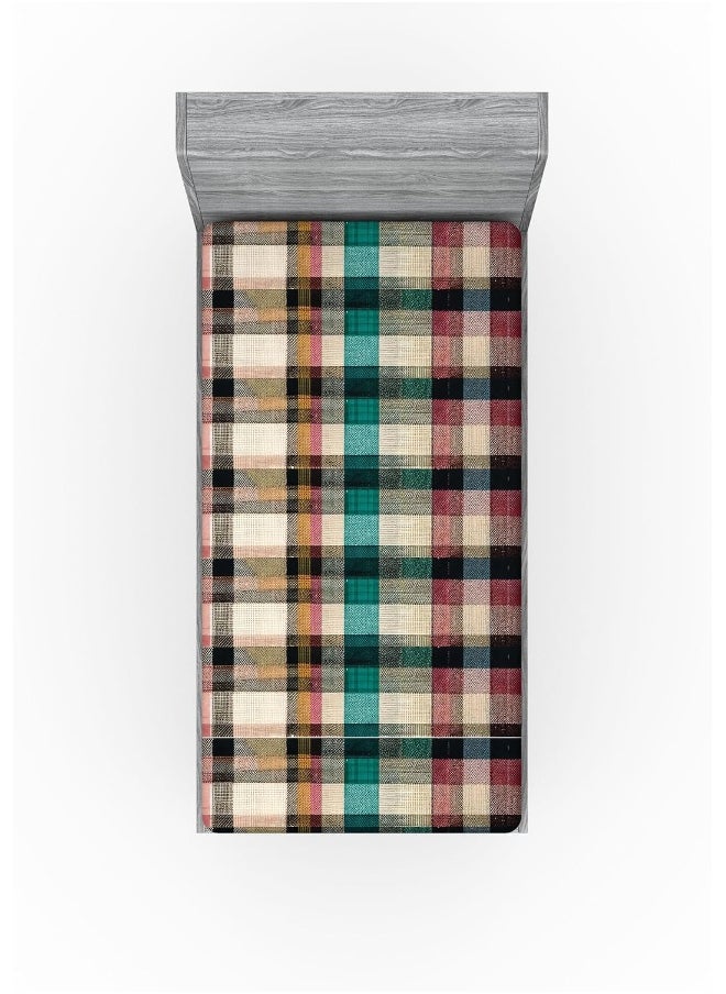 Ambesonne Buffalo Plaid 2 Pack Fitted Sheet, Retro Scottish Tartan, Bed Cover All-Round Elastic Deep Pockets 2 Pieces, Package Contains 2 Twin Size Fitted Sheets, Pink Seafoam Pastel Brown