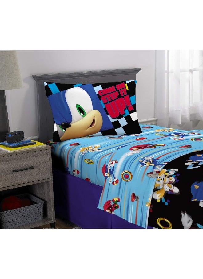 Franco Sonic The Hedgehog Anime Kids Bedding Twin/Full Comforter with Twin Sheet Set and Cuddle Pillow, 5 Piece Bedroom Set