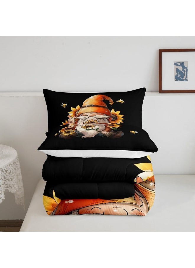 Erosebridal Gnome Queen Comforter Set Size Rustic Gnome Bedding Set for Teens Adult Spring Sunflower Honey Bees Quilt Vintage Garden Duvet Insert with 2 Pillow Shams Lightweight Warm