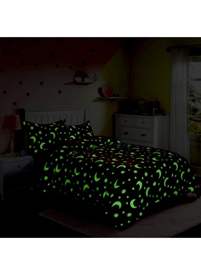 HOMBYS Glow in The Dark Comforter Set 3 Piece Twin/Twin XL, Pink Velvet Bedding Sets for Twin Bed, Ultra Soft Down Alternative Comforter for Teenage Girls Kids, Bed in a Bag Room Decor