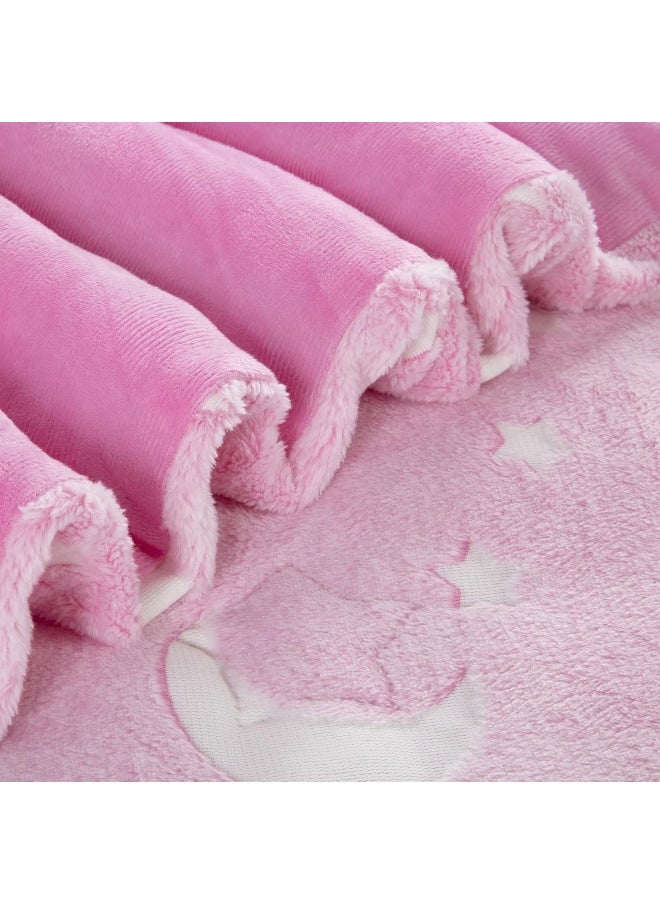 HOMBYS Glow in The Dark Comforter Set 3 Piece Twin/Twin XL, Pink Velvet Bedding Sets for Twin Bed, Ultra Soft Down Alternative Comforter for Teenage Girls Kids, Bed in a Bag Room Decor