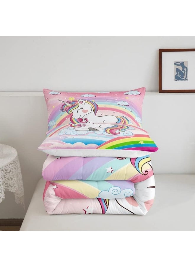 Feelyou Rainbow Unicorn Comforter Set Cute Unicorn Pattern Comforter for Kids Girls Cartoon Unicorn Bedding Set 1 Comforter & 1 Pillowcase