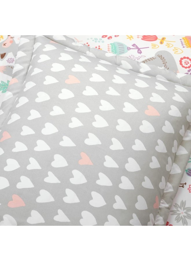 Lush Decor Pixie Fox with Sheet Set Kids Back to Campus 5 Piece Comforter Set, Twin-XL, Pink & Gray