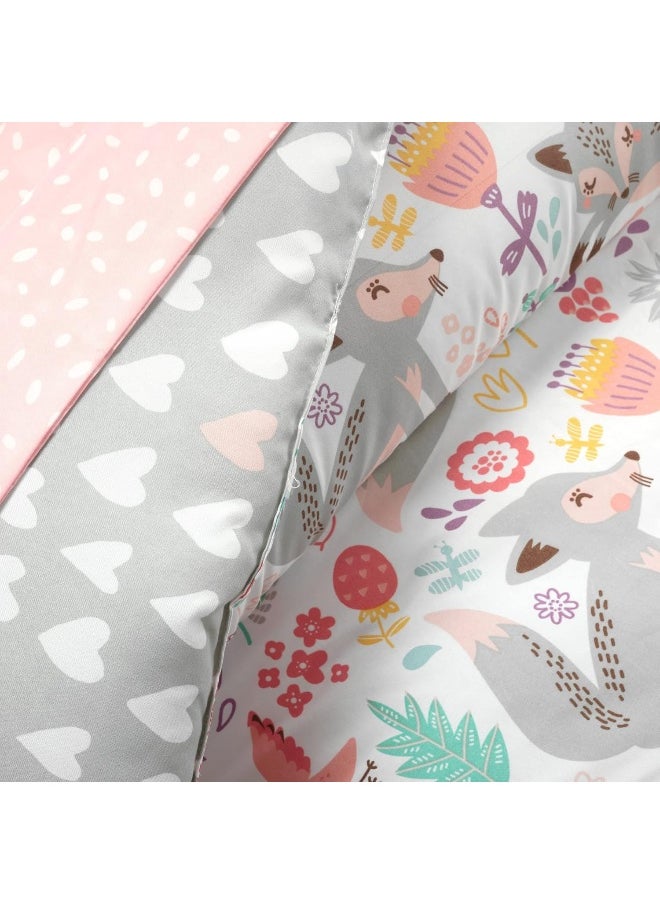 Lush Decor Pixie Fox with Sheet Set Kids Back to Campus 5 Piece Comforter Set, Twin-XL, Pink & Gray