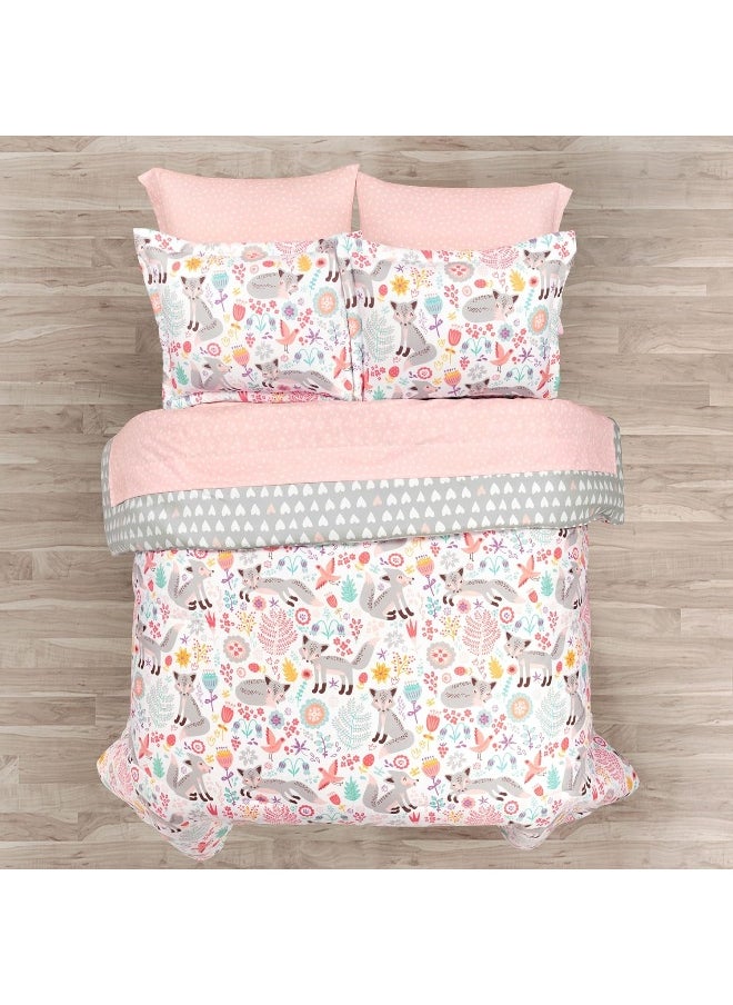 Lush Decor Pixie Fox with Sheet Set Kids Back to Campus 5 Piece Comforter Set, Twin-XL, Pink & Gray