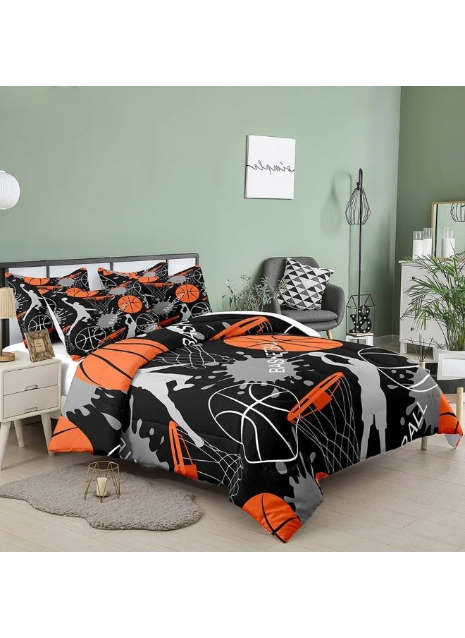 Bodhi Bed in A Bag for Kids Boys, Kids Bedding Comforter Sheet Set, Twin Size Basketball Comforter Set, Kids Sports Basketball Bedding Set 5 PCS