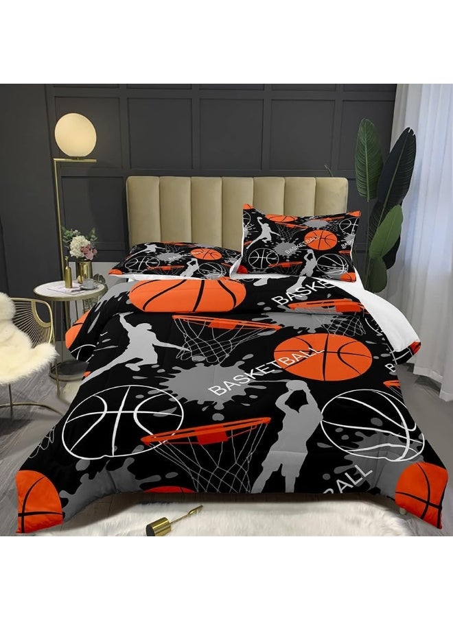 Bodhi Bed in A Bag for Kids Boys, Kids Bedding Comforter Sheet Set, Twin Size Basketball Comforter Set, Kids Sports Basketball Bedding Set 5 PCS