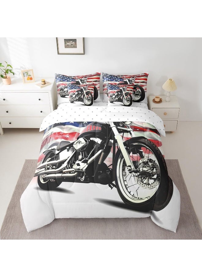 Erosebridal 7Pcs Boys Dirt Bike Comforter Set for Teens 3D Motorcycle Bedding Sets American Flag Bed in A Bag Twin