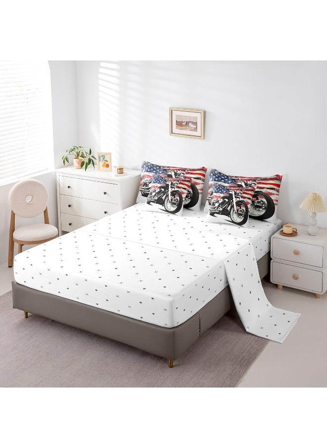 Erosebridal 7Pcs Boys Dirt Bike Comforter Set for Teens 3D Motorcycle Bedding Sets American Flag Bed in A Bag Twin