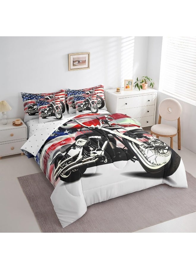 Erosebridal 7Pcs Boys Dirt Bike Comforter Set for Teens 3D Motorcycle Bedding Sets American Flag Bed in A Bag Twin