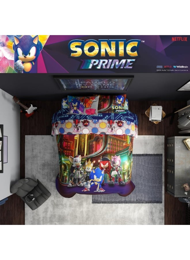 Franco Sonic The Hedgehog Prime Anime Kids Bedding Super Soft Comforter and Sheet Set, 5 Piece Full Size