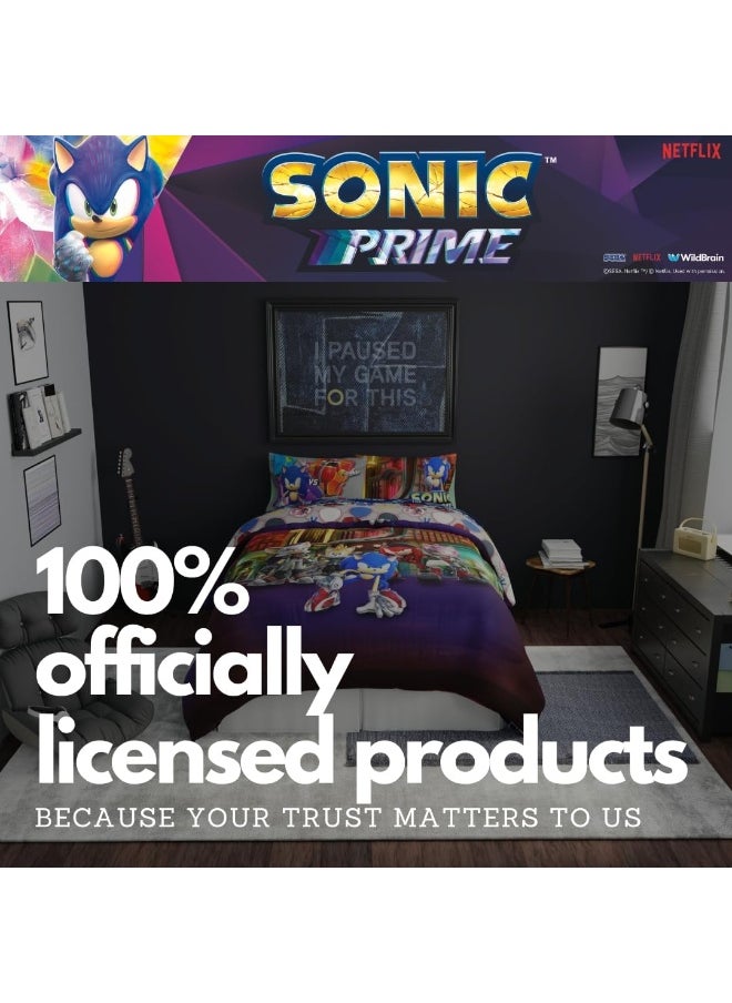 Franco Sonic The Hedgehog Prime Anime Kids Bedding Super Soft Comforter and Sheet Set, 5 Piece Full Size