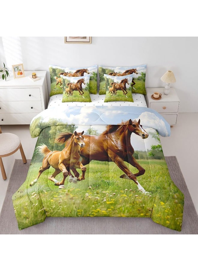 Feelyou Horse Bed in a Bag Galloping Horse Bedding Set for Kids Boys Girls Teens Wild Animal Comforter Set Full Size 7 Pieces Wildlife Bed Set with Comforter, Sheet Set, Pillowcases, Pillow Covers
