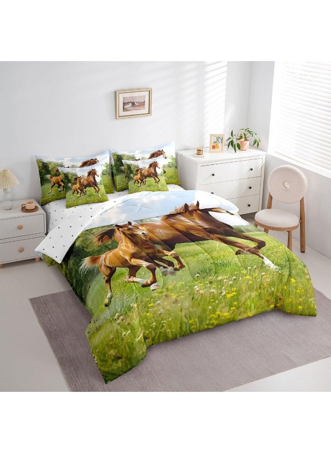 Feelyou Horse Bed in a Bag Galloping Horse Bedding Set for Kids Boys Girls Teens Wild Animal Comforter Set Full Size 7 Pieces Wildlife Bed Set with Comforter, Sheet Set, Pillowcases, Pillow Covers