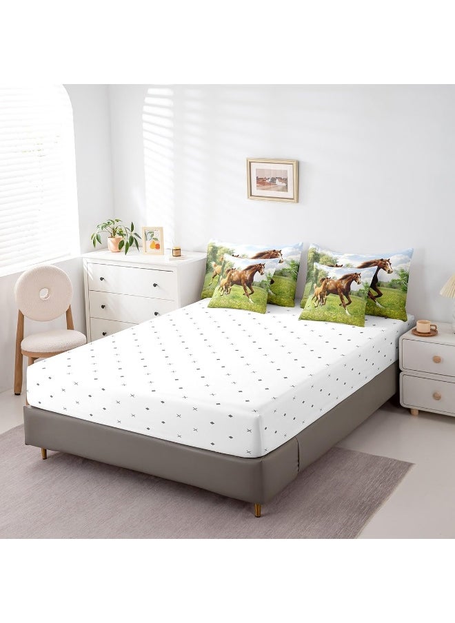 Feelyou Horse Bed in a Bag Galloping Horse Bedding Set for Kids Boys Girls Teens Wild Animal Comforter Set Full Size 7 Pieces Wildlife Bed Set with Comforter, Sheet Set, Pillowcases, Pillow Covers