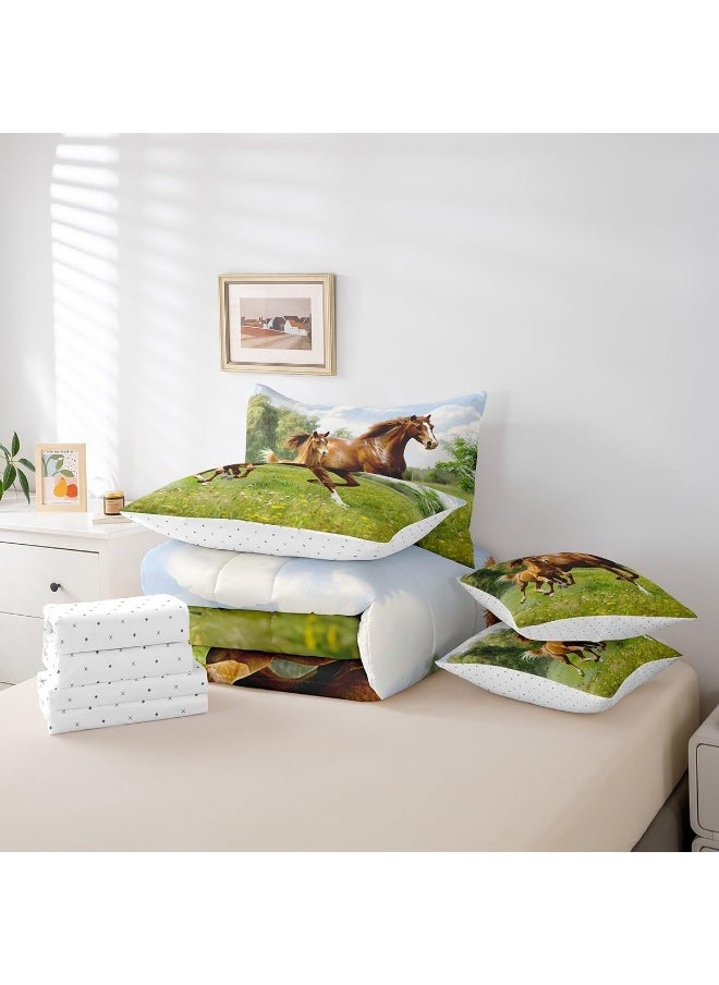 Feelyou Horse Bed in a Bag Galloping Horse Bedding Set for Kids Boys Girls Teens Wild Animal Comforter Set Full Size 7 Pieces Wildlife Bed Set with Comforter, Sheet Set, Pillowcases, Pillow Covers