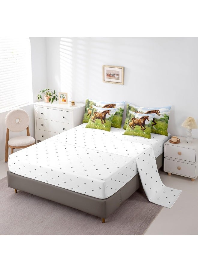 Feelyou Horse Bed in a Bag Galloping Horse Bedding Set for Kids Boys Girls Teens Wild Animal Comforter Set Full Size 7 Pieces Wildlife Bed Set with Comforter, Sheet Set, Pillowcases, Pillow Covers