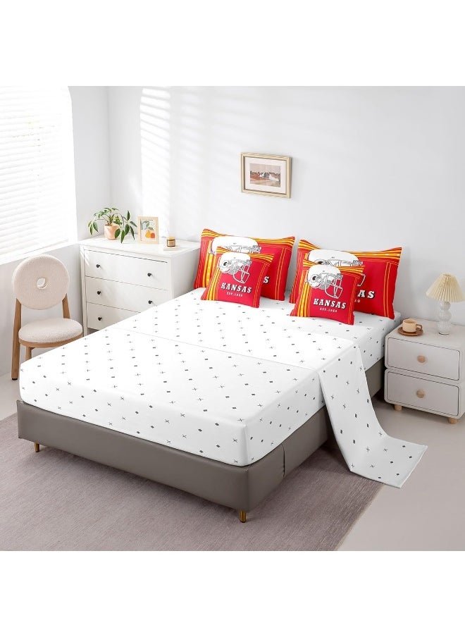 7 Pcs American Football City Queen Comforter Sets Bed in a Bag Football Sports Game Comforter Set with Sheets, Kansas