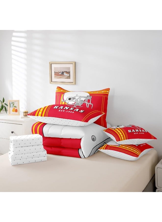 7 Pcs American Football City Queen Comforter Sets Bed in a Bag Football Sports Game Comforter Set with Sheets, Kansas