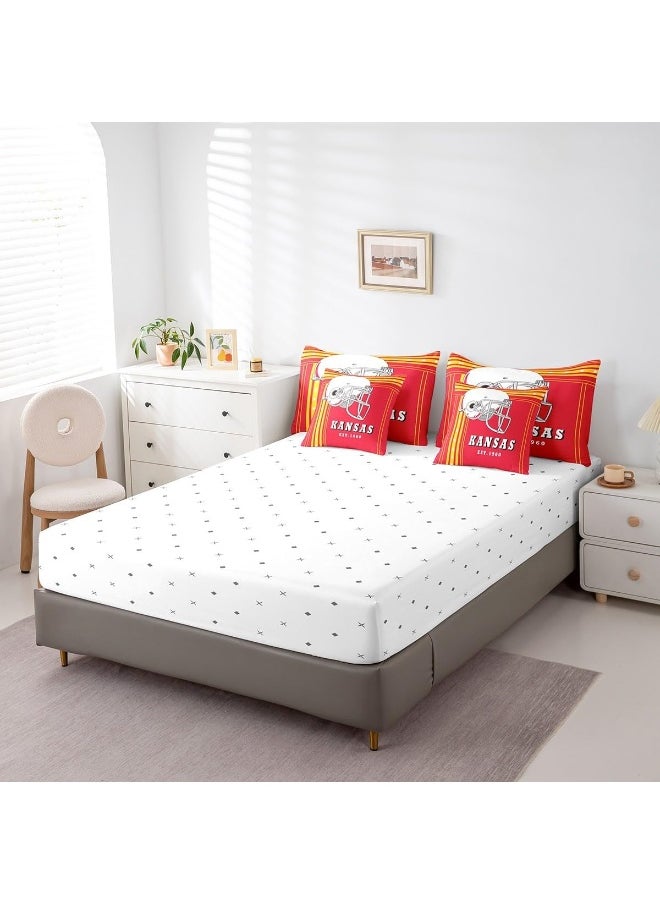 7 Pcs American Football City Queen Comforter Sets Bed in a Bag Football Sports Game Comforter Set with Sheets, Kansas
