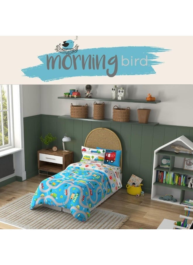 Franco Morning Bird Kids Cute Transport Cartoon Cars 5 Piece Super Soft Comforter and Sheet Set with Sham, Twin