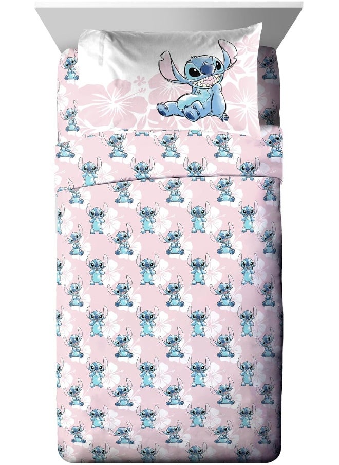 Jay Franco Disney Lilo & Stitch Twin Comforter Set - 5 Piece Bedding Includes Sheet Set & Pillow Covers - Super Soft Kids Floral Bedding