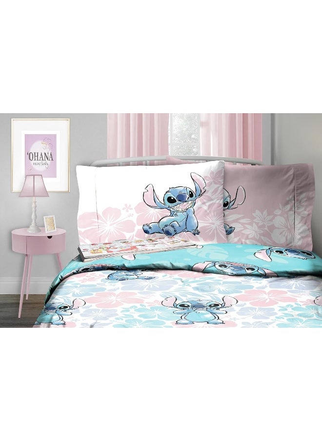 Jay Franco Disney Lilo & Stitch Twin Comforter Set - 5 Piece Bedding Includes Sheet Set & Pillow Covers - Super Soft Kids Floral Bedding